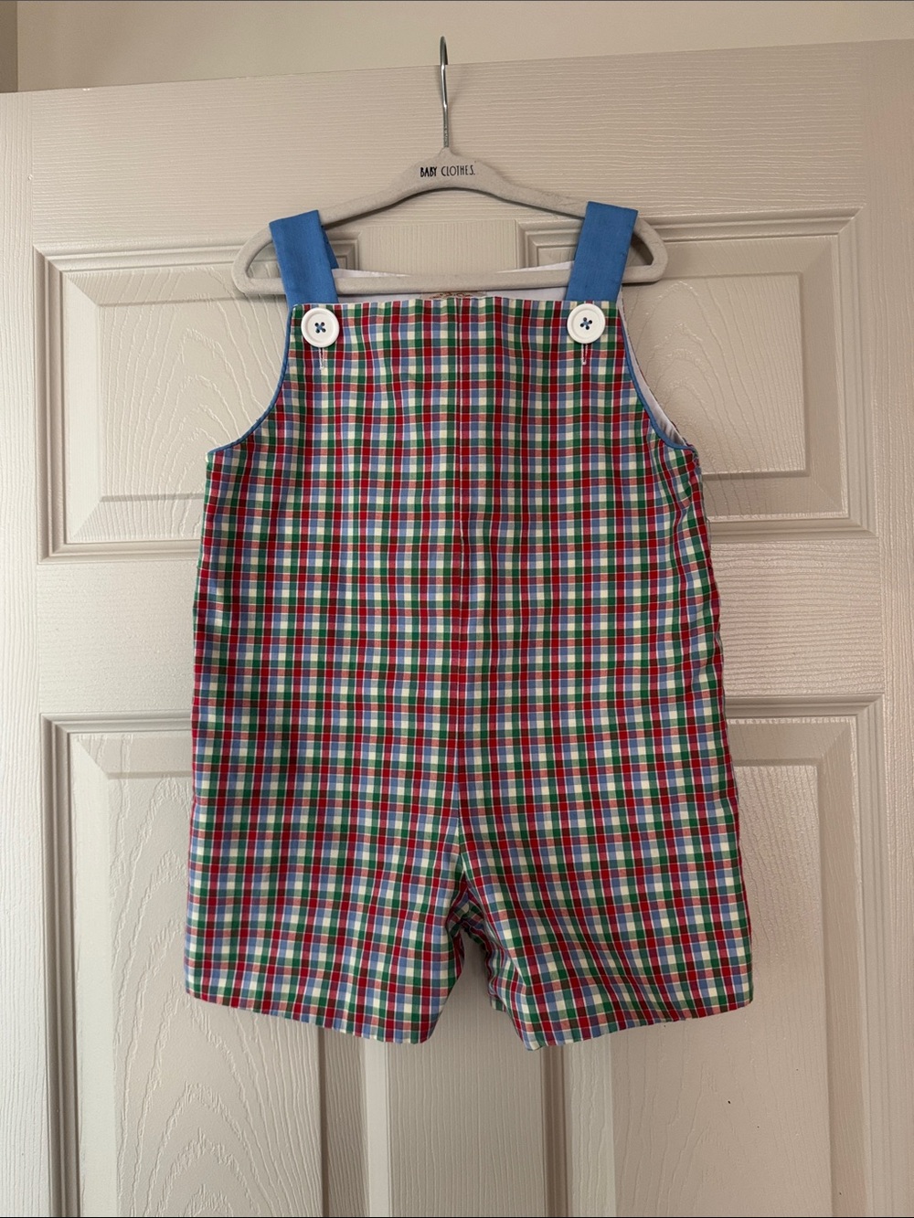 The Beaufort Bonnet Company Blue Strap Multicolor Plaid Boys' Shortalls